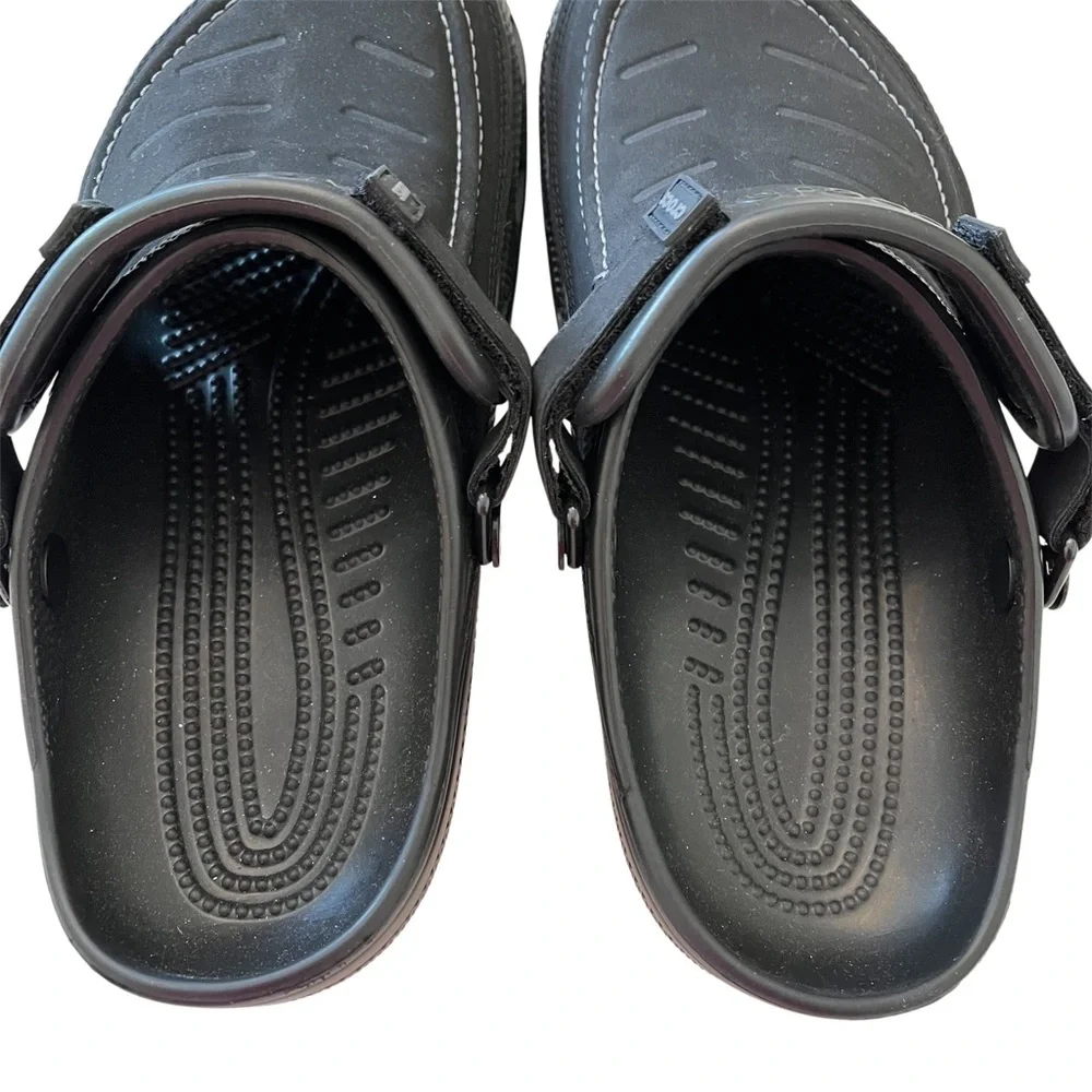 CROCS Mens 8 Yukon Vista Sling Back Slip On Clog Black Faux Leather Non Slip